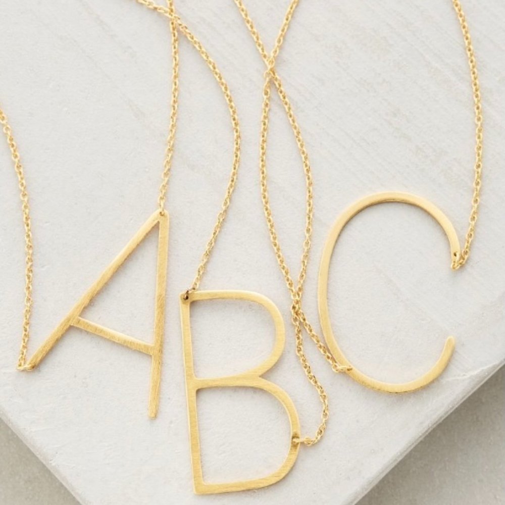 NWT Anthropologie Gold Block Letter Necklace "M"